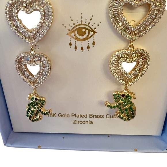 18K Goldplated & Cubic Zirconia Frog Drop Earrings - NWT - Picture 3 of 5